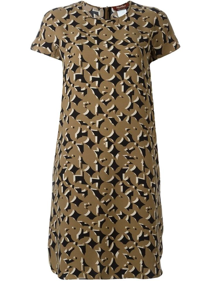 Max Mara Studio Geometric Print Dress, Women's, Size: 42, Brown, Polyester