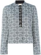 Tory Burch Geometric Pattern Jacket, Women's, Size: 6, Blue, Cotton/acrylic/viscose