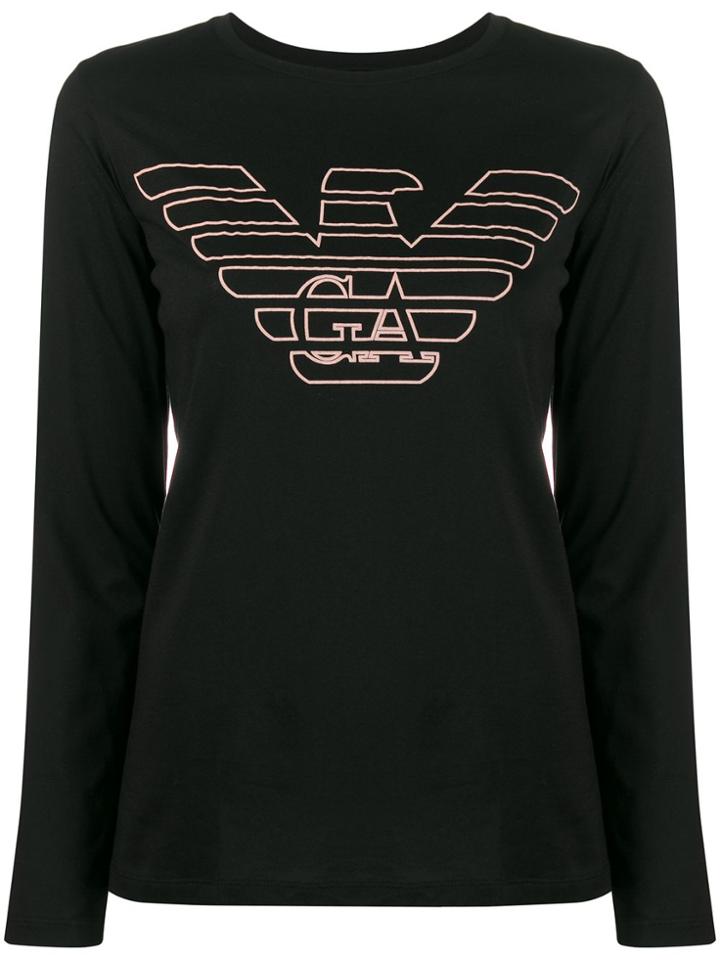 Emporio Armani Textured Logo Long-sleeve T-shirt - Black