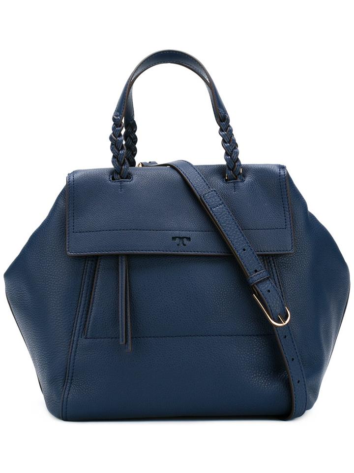 Tory Burch Braided Strap Flap Tote, Women's, Blue, Leather