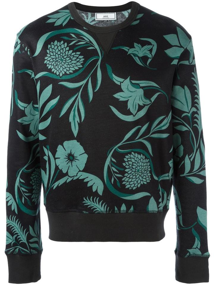 Ami Alexandre Mattiussi Floral Print Crew Neck Sweatshirt, Men's, Size: Medium, Black, Cotton