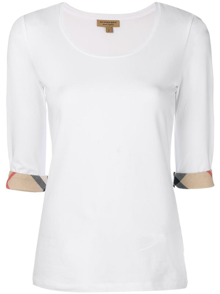 Burberry Checked Cuff Top - White