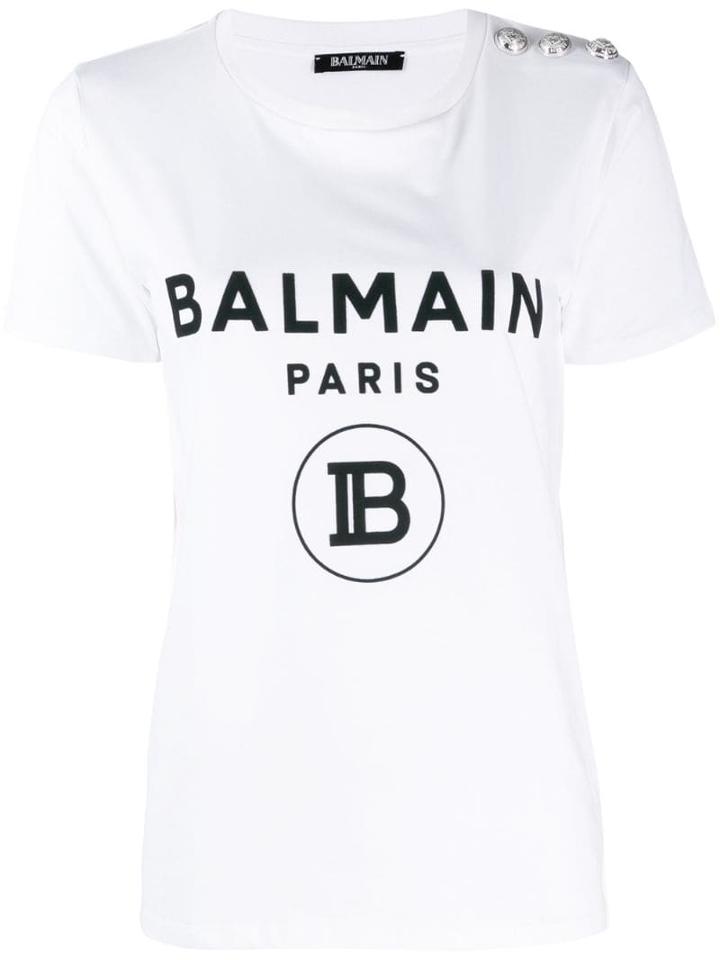 Balmain Logo Button T-shirt - White