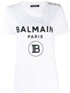 Balmain Logo Button T-shirt - White