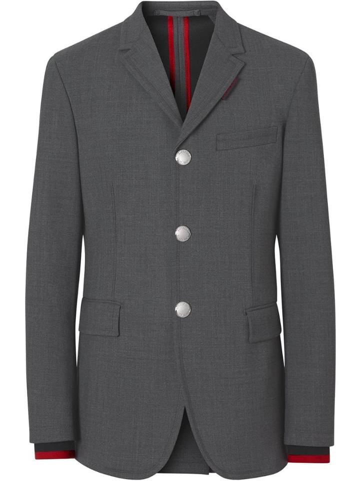 Burberry Stripe Detail Stretch Wool Neoprene Tailored Jacket - Grey