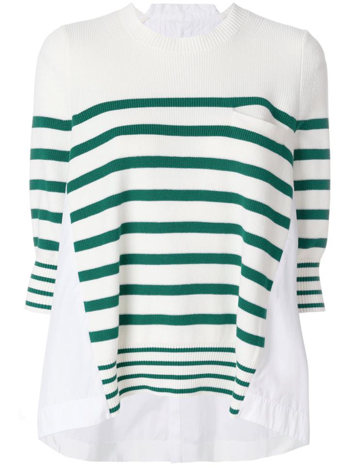 Sacai Oversized Breton Sweater - White