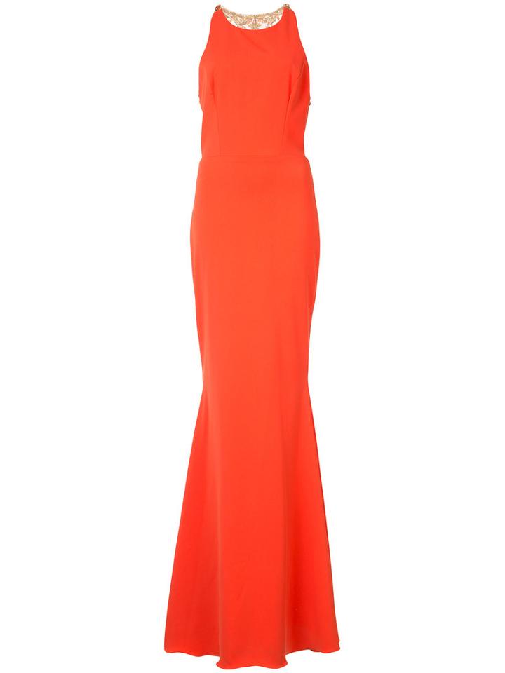 Marchesa Notte - Embellished Back Gown - Women - Polyester - 6, Yellow/orange, Polyester