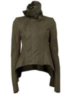 Rick Owens Funnel Neckjacket, Women's, Size: 44, Green, Silk/cotton/lamb Skin/virgin Wool