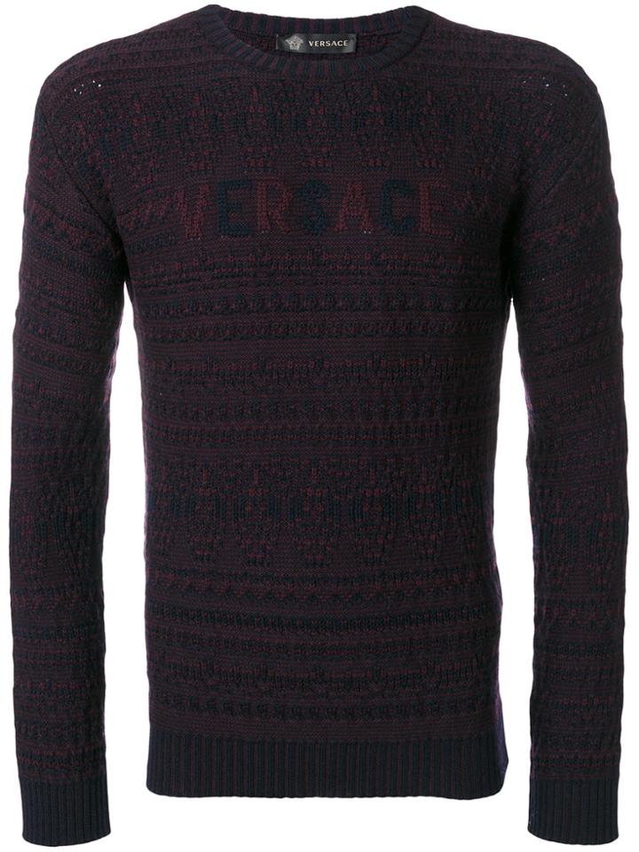 Versace Logo Chunky Jumper - Blue