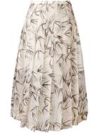 Rochas Swallow Print Pleated Skirt, Women's, Size: 40, Nude/neutrals, Silk