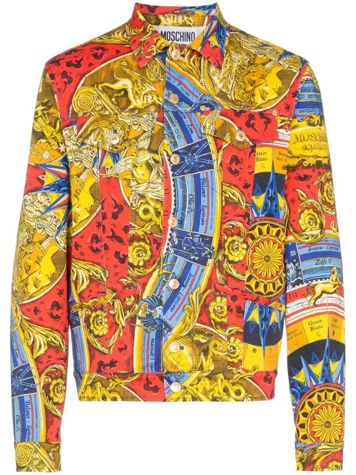 Moschino Roman Scarf Print Denim Jacket - Multicolour