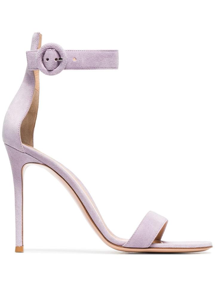 Gianvito Rossi Lilac Portofino 105 Suede Sandals - Pink & Purple