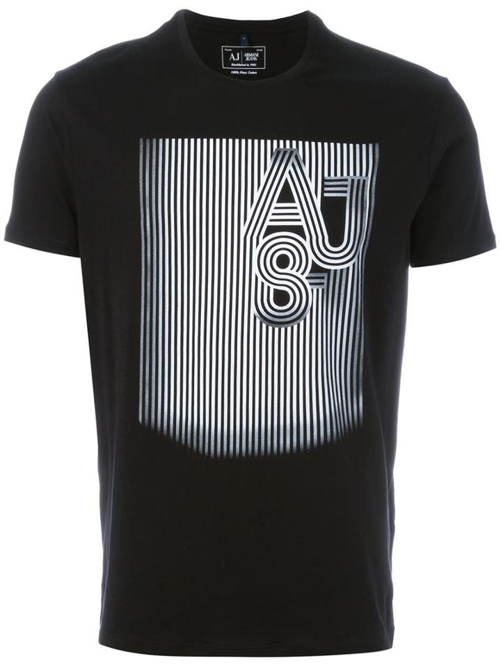 Armani Jeans Striped Print T-shirt, Men's, Size: Xxl, Black, Cotton