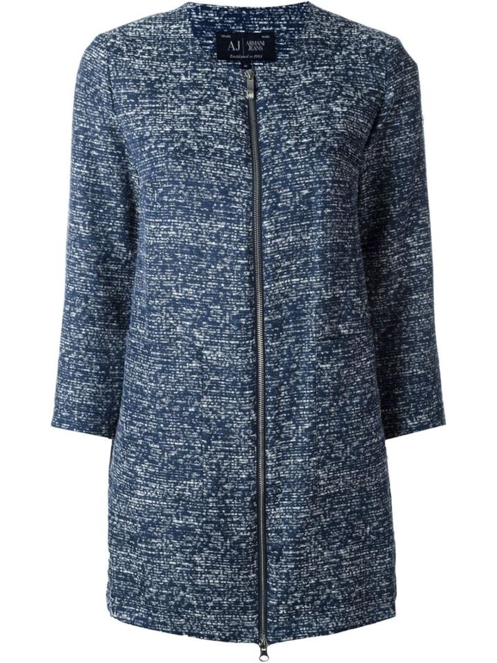 Armani Jeans Bouclé Zip Coat, Women's, Size: 42, Blue, Cotton/polyester
