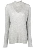 R13 Choker Detail V-neck Jumper - Grey