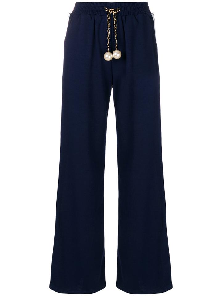 Edward Achour Paris Pearl And Chain Belt Trousers - Blue