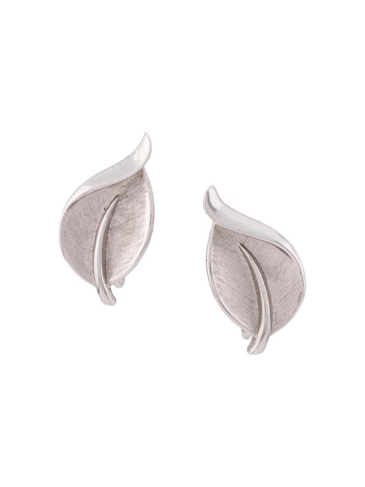 Susan Caplan Vintage 1960s Leaf Clip-on Earrings - Silver