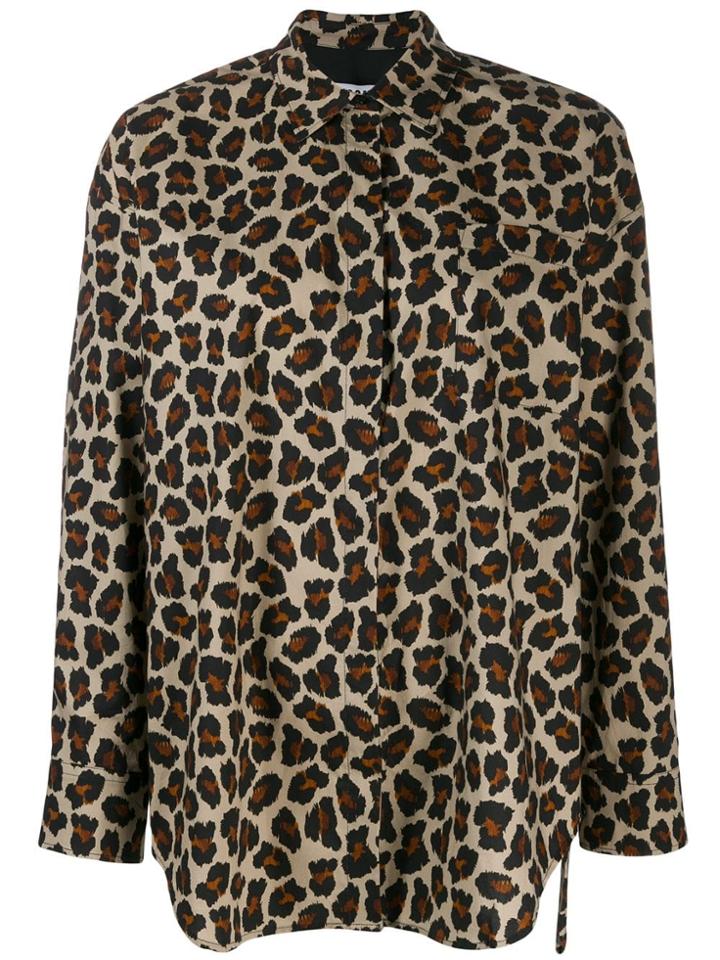Msgm Oversized Leopard Shirt - Neutrals