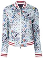 Loveless Bird Print Bomber Jacket, Women's, Size: 34, Blue, Cotton/polyurethane