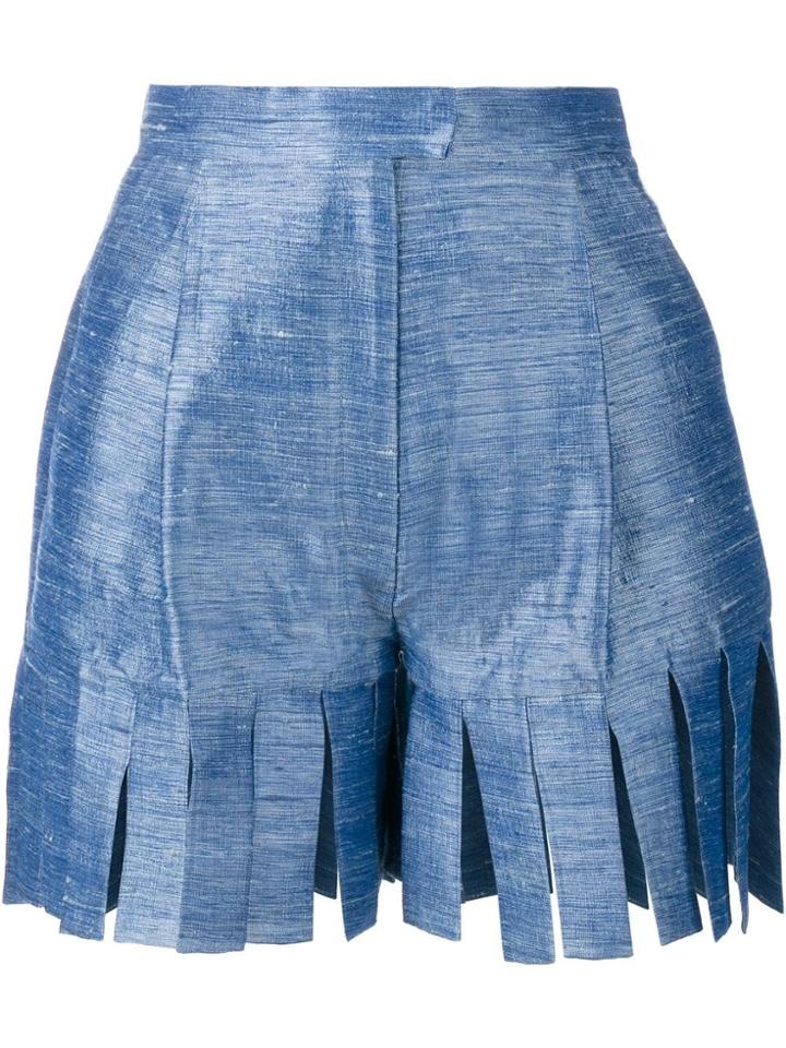 Tata Naka Silk Cutout Fringe Shorts - Blue