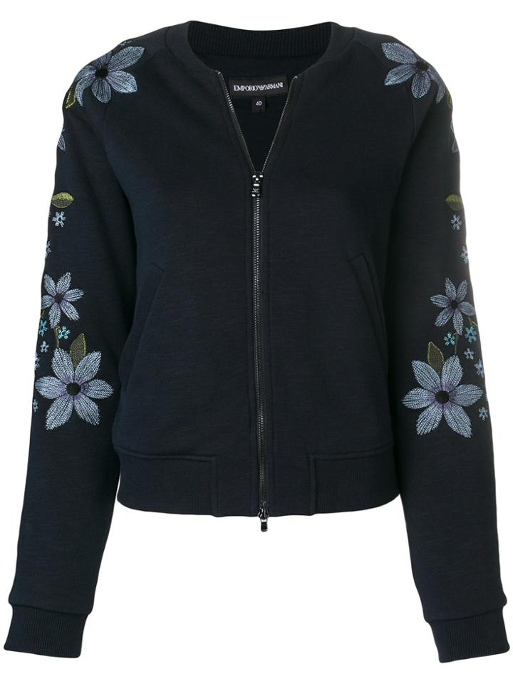 Emporio Armani Floral Embroidered Bomber Jacket - Blue