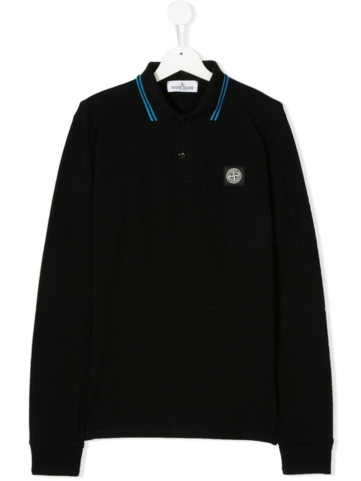 Stone Island Junior Long Sleeve Polo Shirt - Black