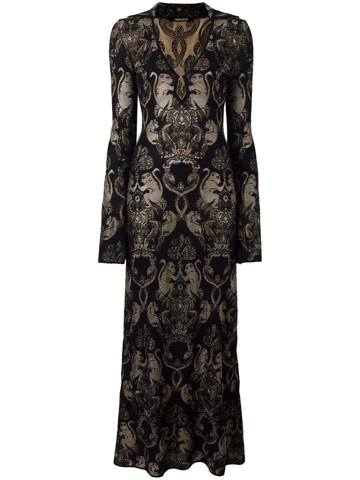 Roberto Cavalli Patterned Long Dress, Women's, Size: 40, Black, Polyester/viscose