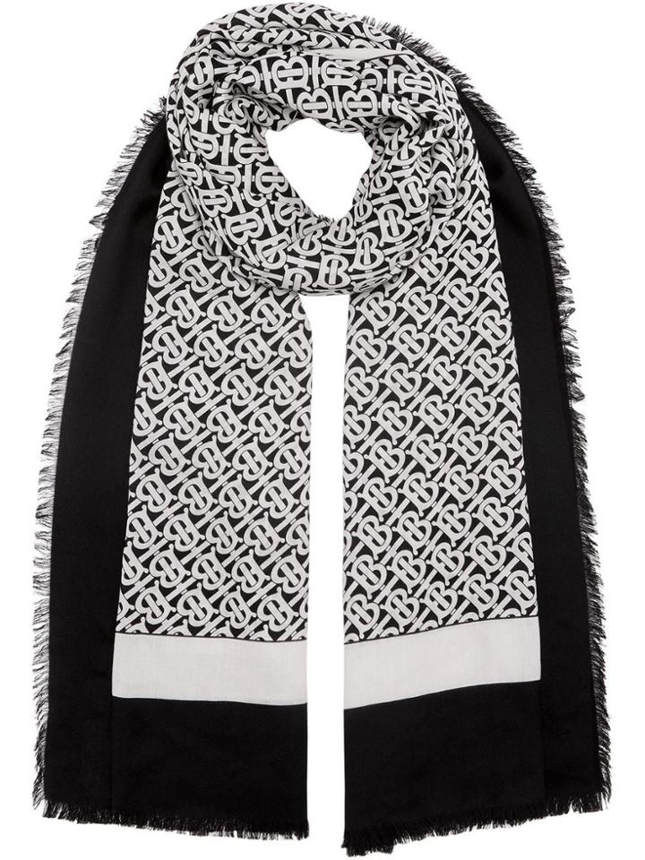Burberry Monogram Print Lightweight Cashmere Scarf - Black
