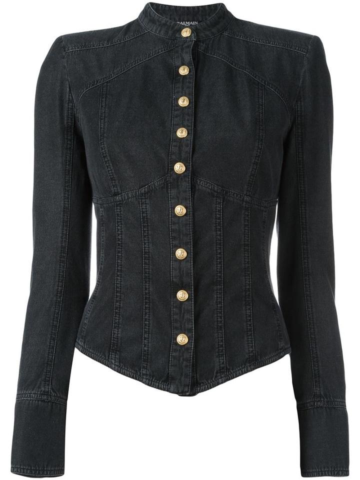 Balmain Fitted Denim Shirt, Women's, Size: 38, Grey, Cotton