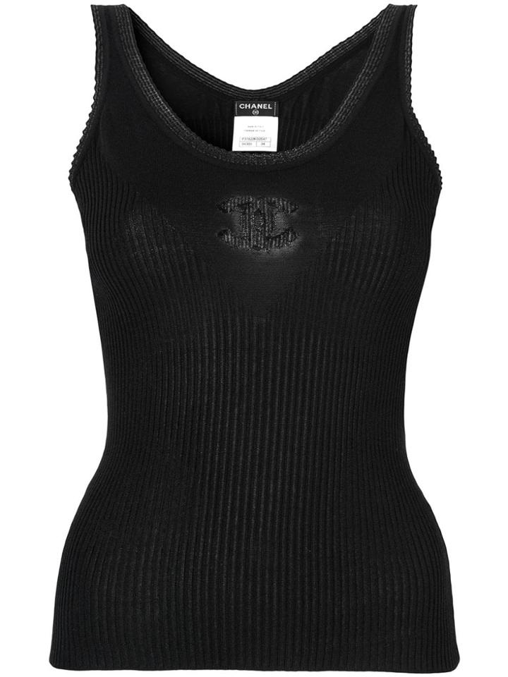 Chanel Vintage Cutout Logo Tank Top - Black