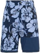 Liam Hodges Patch Detail Floral Print Cotton Cargo Shorts - Blue