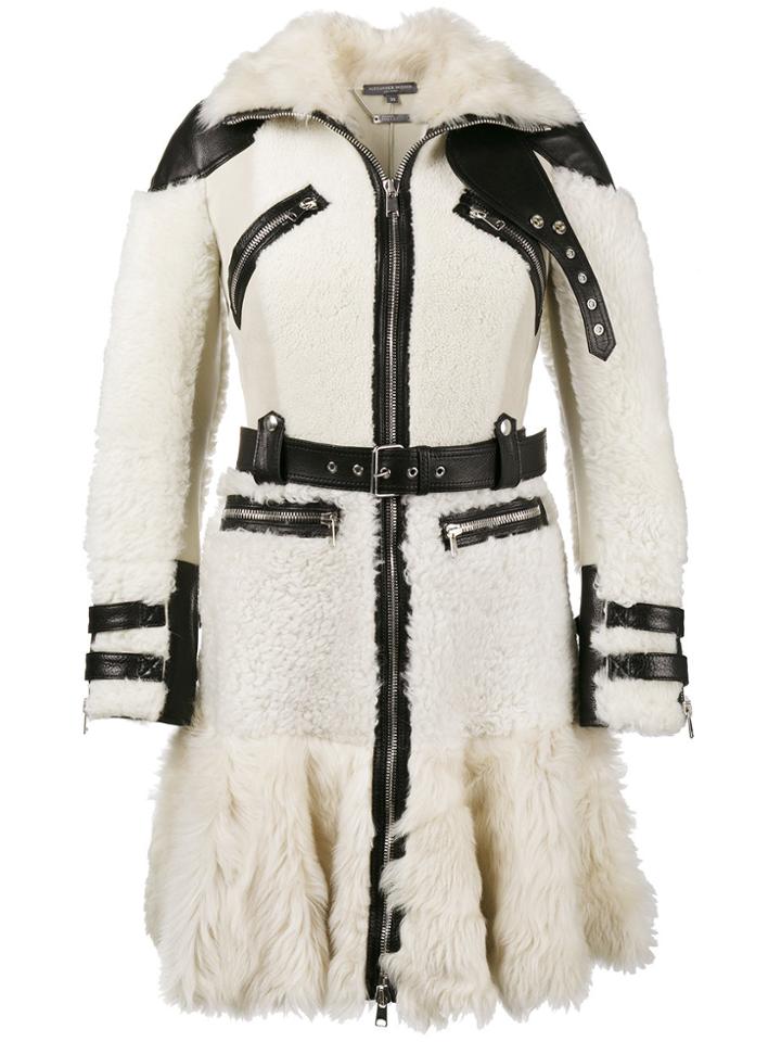Alexander Mcqueen Buffalo Leather Trimmed Biker Coat - Nude & Neutrals