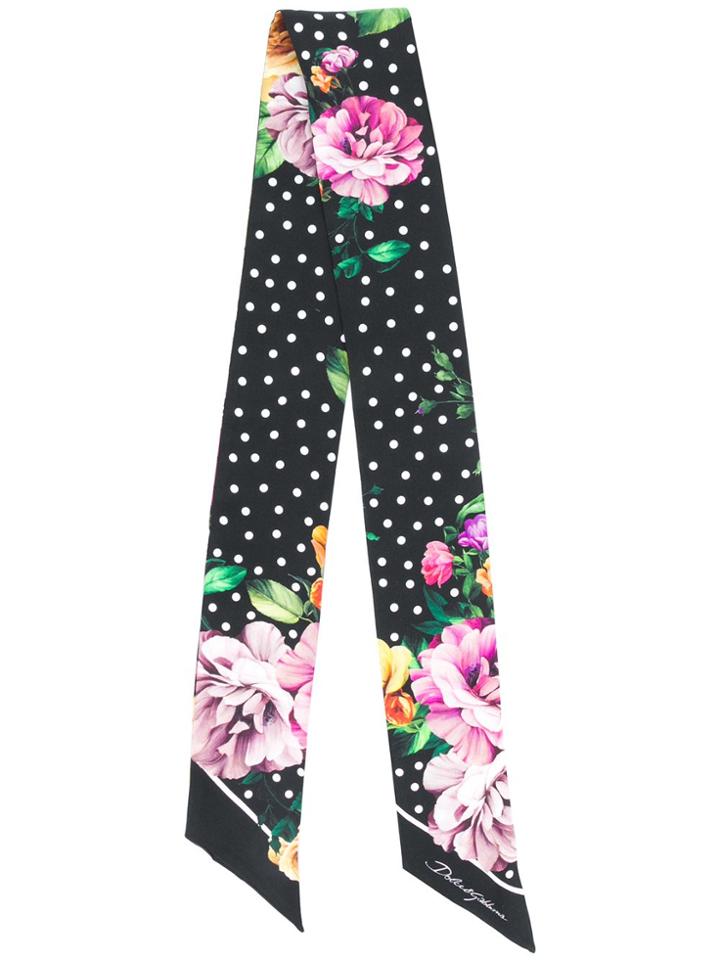 Dolce & Gabbana Floral-print Slim Scarf - Black