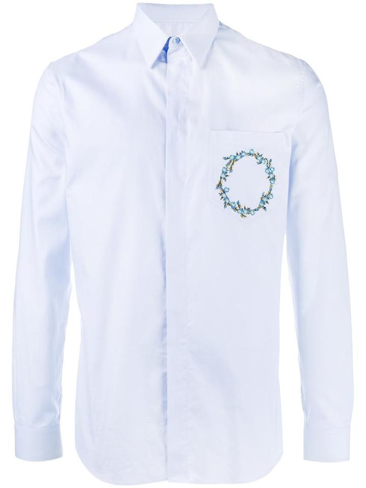 Givenchy Floral-crown Embroidered Shirt, Men's, Size: 43, Blue, Cotton/polyester