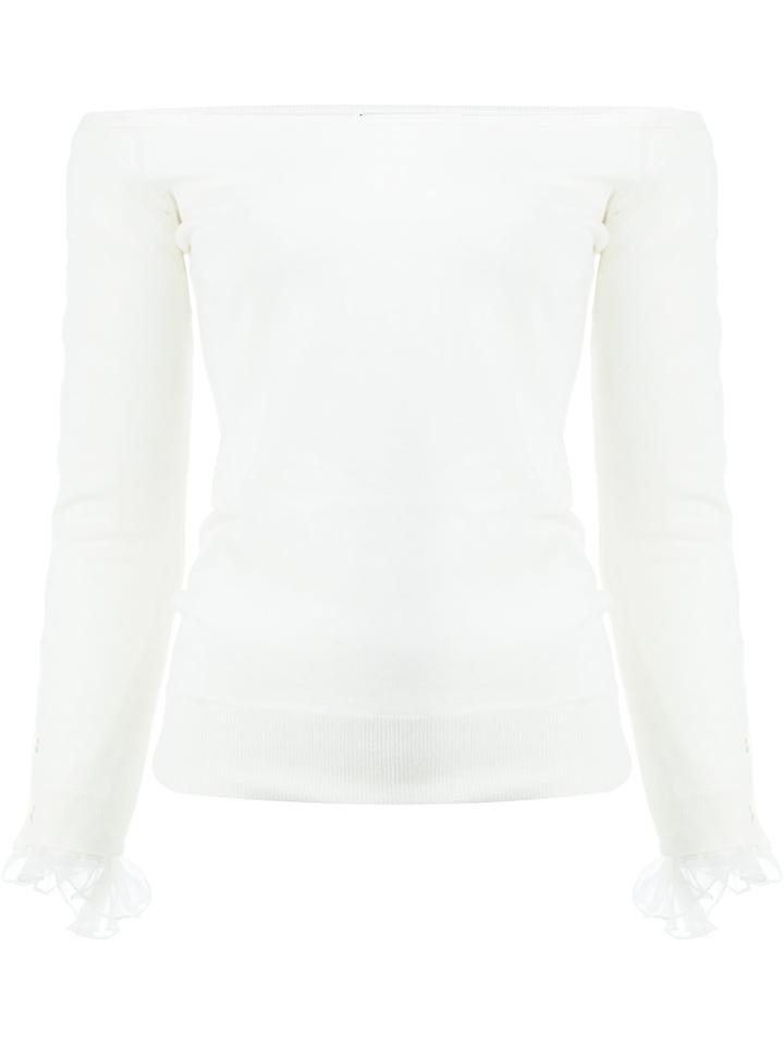 Oscar De La Renta - Off-shoulder Jumper - Women - Silk/virgin Wool - Xs, Women's, White, Silk/virgin Wool