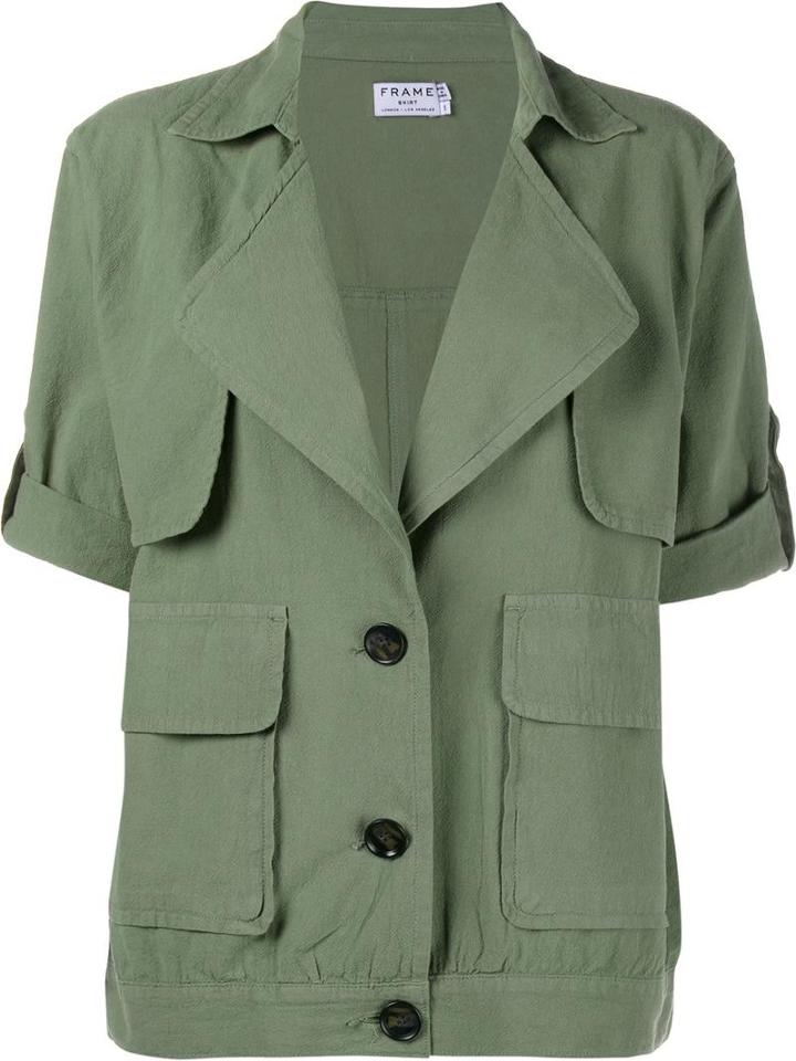 Frame Denim Cotton Jacket With Oversized Pockets, Women's, Size: Medium, Green, Cotton