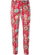 Dondup Floral Print Cropped Trousers, Women's, Size: 25, Red, Cotton/spandex/elastane/acetate/viscose