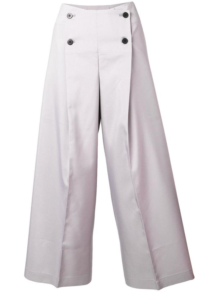 132 5. Issey Miyake Cropped Buttoned Trousers - Grey