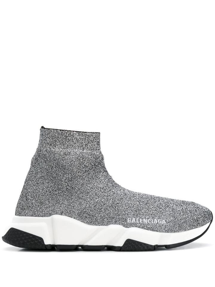 Balenciaga Metallic Speed Sneakers - Silver