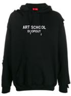 Art School Logo Print Distressed Hoodie - Black