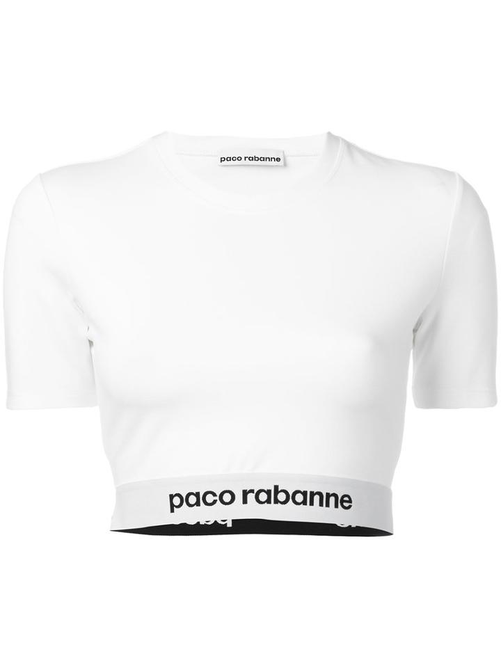 Paco Rabanne Logo Trim Cropped Top, Women's, Size: Small, White, Viscose/polyamide/spandex/elastane