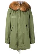 Mr & Mrs Italy Brown Raccoon Fur Trimmed Green Parka
