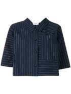 Thom Browne Bow Collar Chalkstripe Cuban Tee - Blue