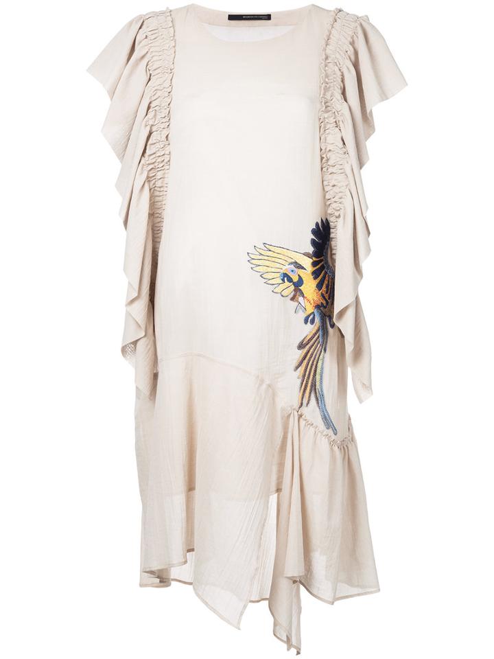 Maurizio Pecoraro - Bird Embroidered Draped Dress - Women - Cotton - 42, Nude/neutrals, Cotton