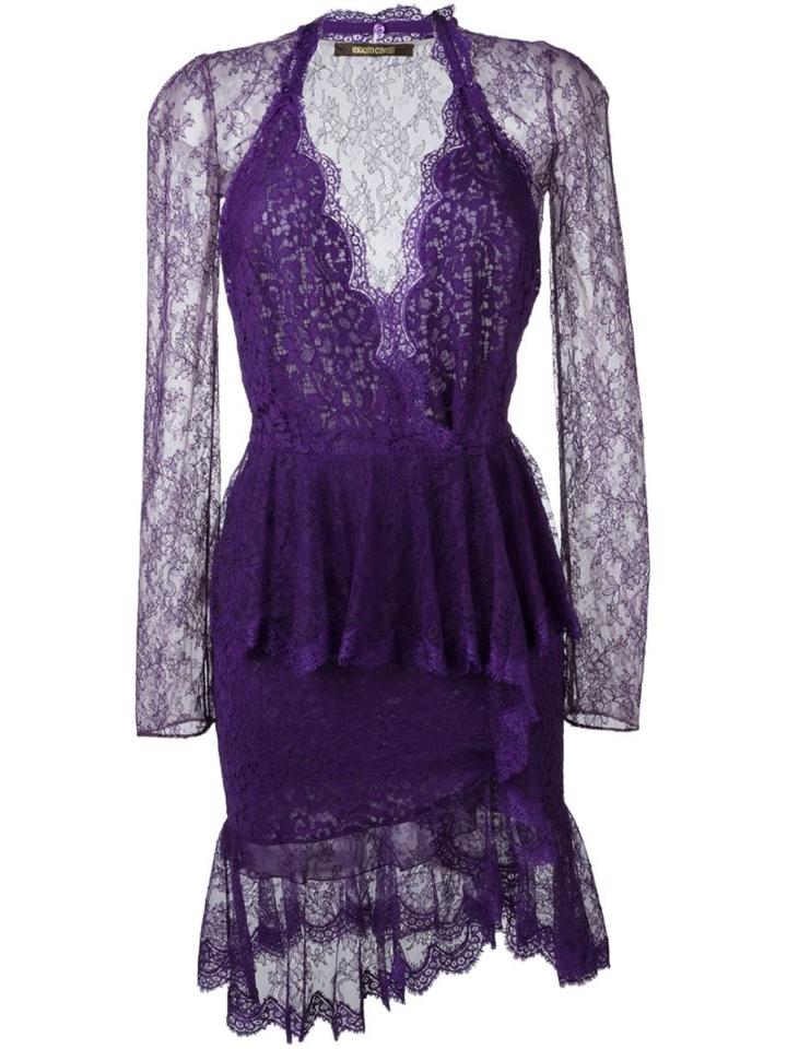 Roberto Cavalli Ruffle Trim Lace Cocktail Dress