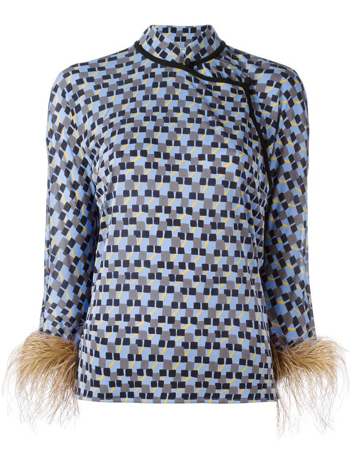Prada Geometric Print Blouse, Women's, Size: 38, Blue, Viscose