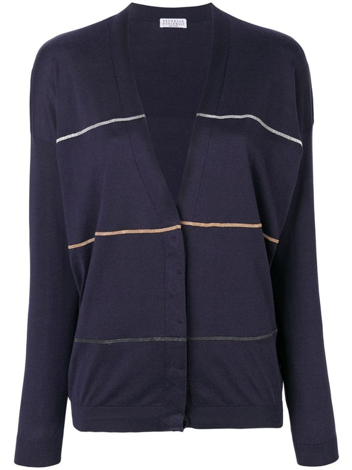 Brunello Cucinelli Striped Knitted Cardigan - Blue