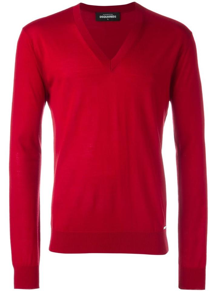 Dsquared2 V-neck Jumper, Men's, Size: Large, Red, Wool