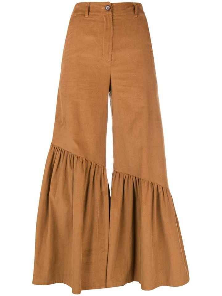 Neul Ruffled Hem Trousers - Brown