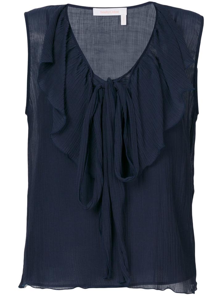 See By Chloé Sleeveless Ruffle Blouse - Blue